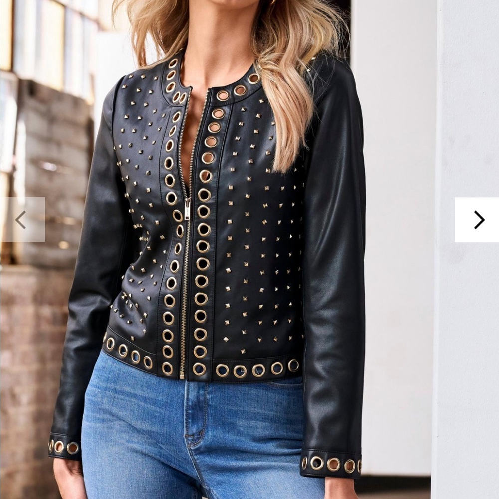 NWT Boston Proper Grommet + Studs Faux Leather Jacket Sz M (8/10) NEW IN PACKAGE - Picture 3 of 11